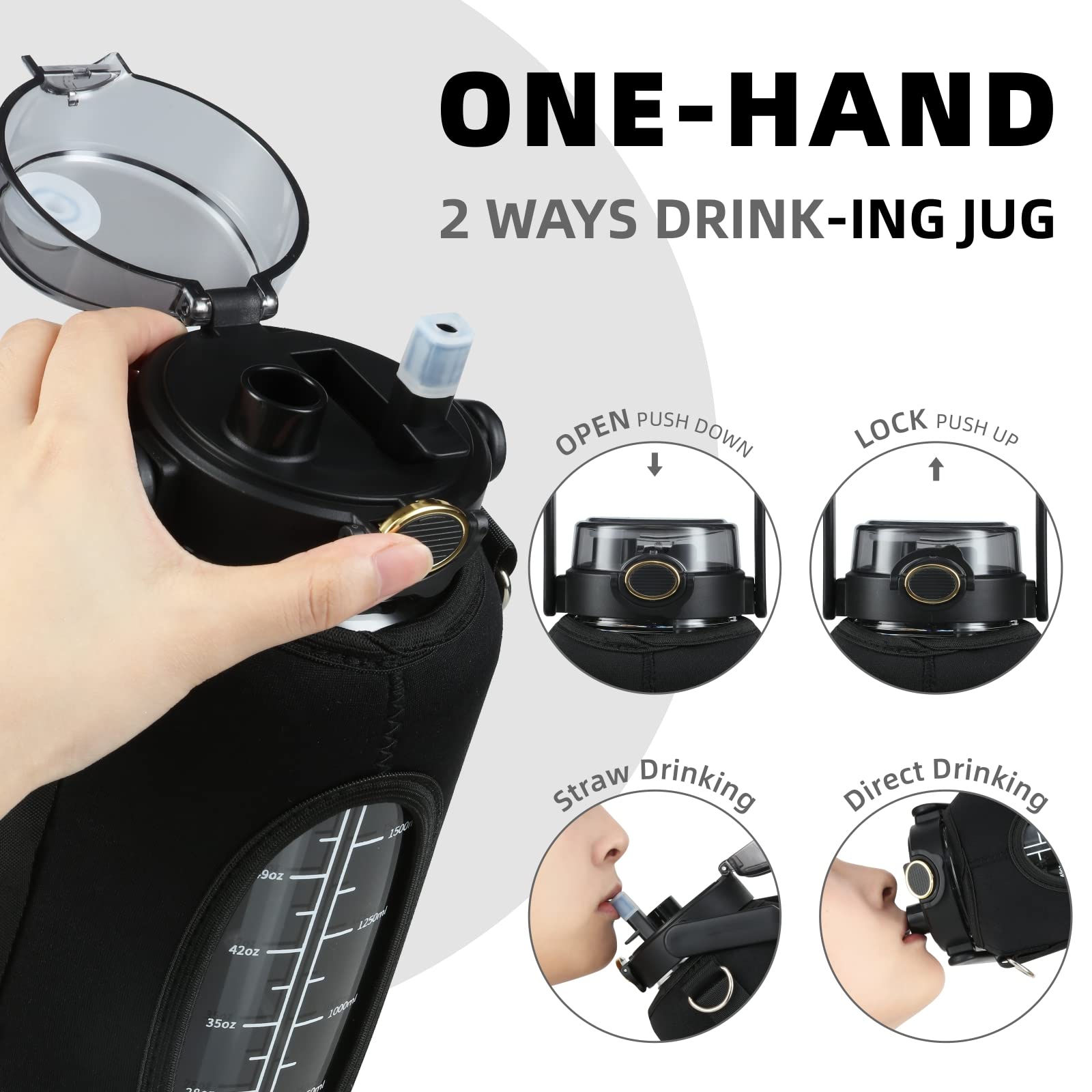 Chunmo Half Gallon 64Oz Glass Water Bottle With Straw And Storage Sleeve Motivational Water Bottle With Strap And Time To Drink